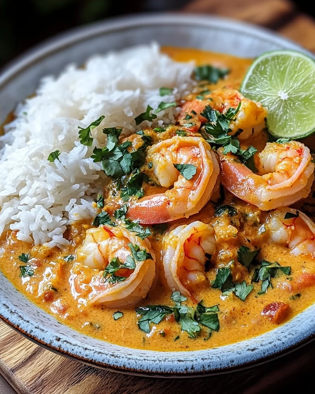 Aromatisches Garnelen Curry mit Kokosmilch und Reis