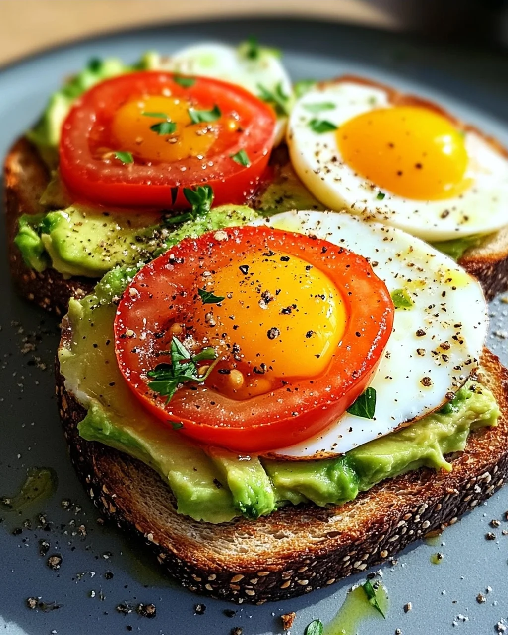 Avocado Toast mit Ei und Tomaten