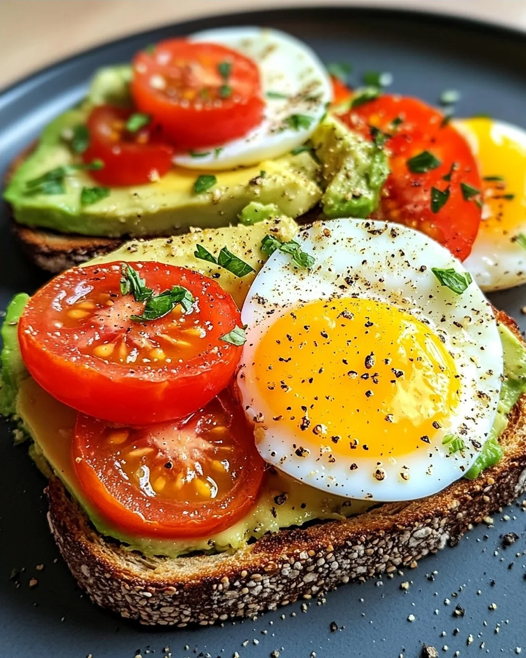 Avocado Toast mit Ei und Tomaten