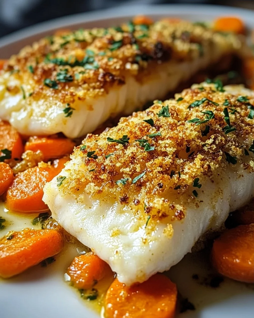 Baked Coalfish with Mustard Carrots