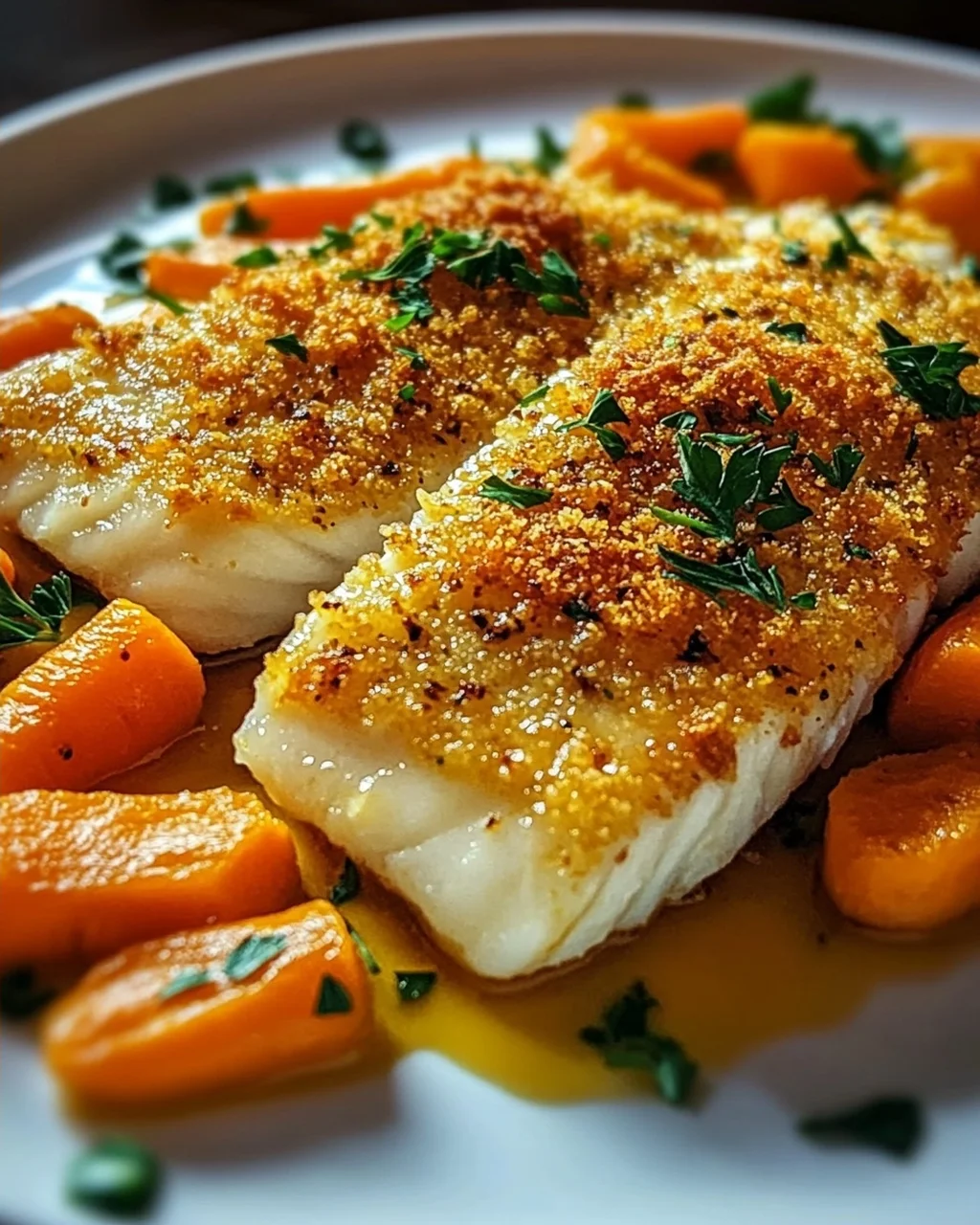 Baked Coalfish with Mustard Carrots