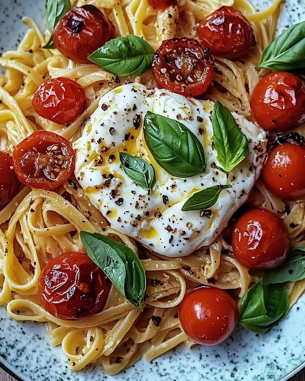 Burrata Pasta mit Tomaten aus dem Ofen