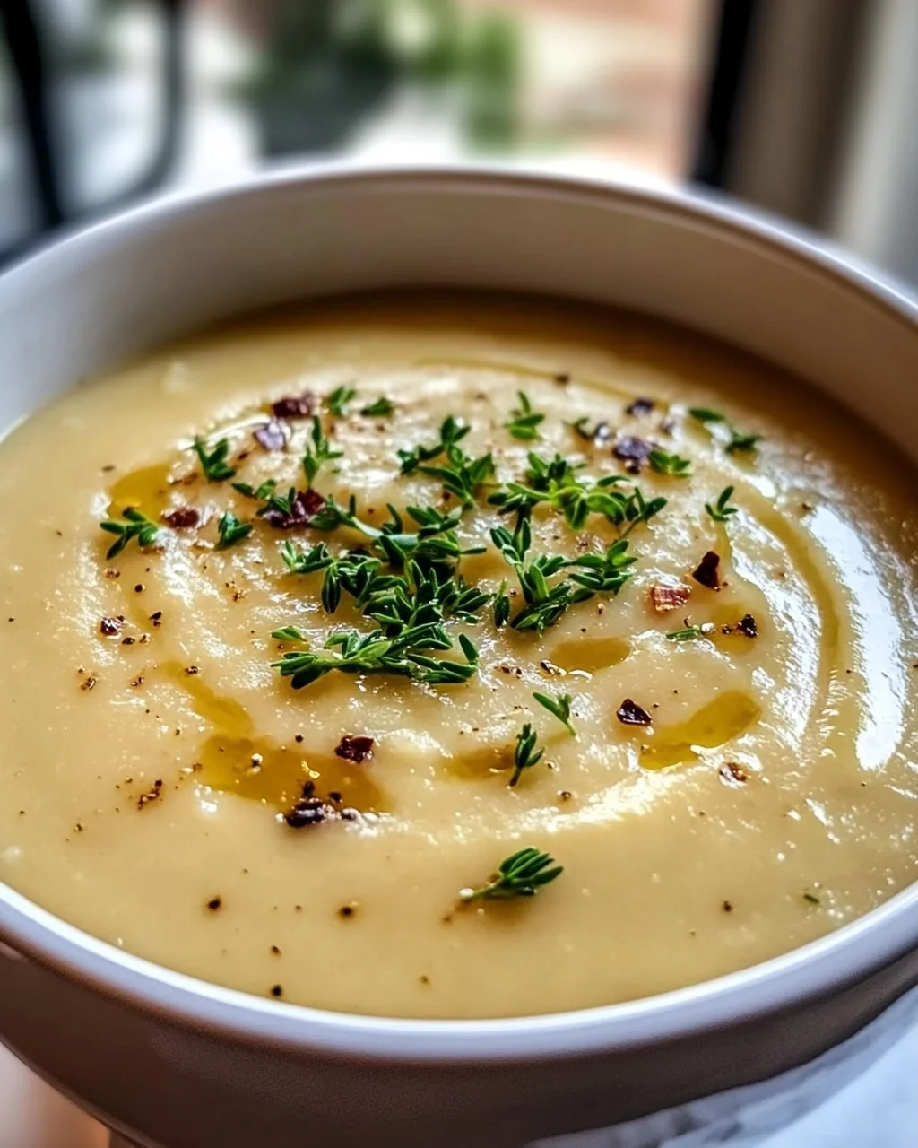 Cremige Kartoffelsuppe mit geröstetem Knoblauch Rezept