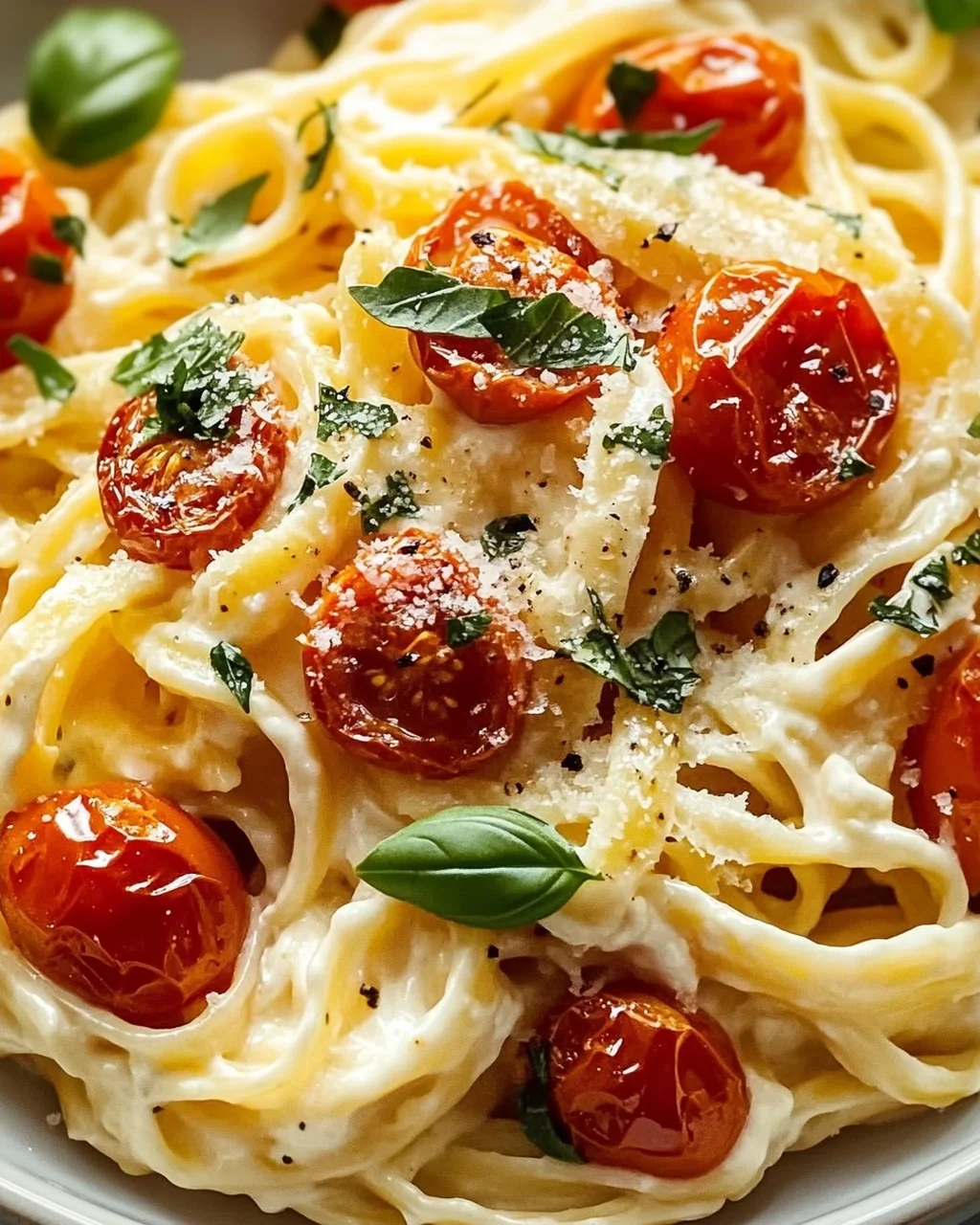 Cremige Ricotta Pasta mit gerösteten Tomaten & Knoblauch