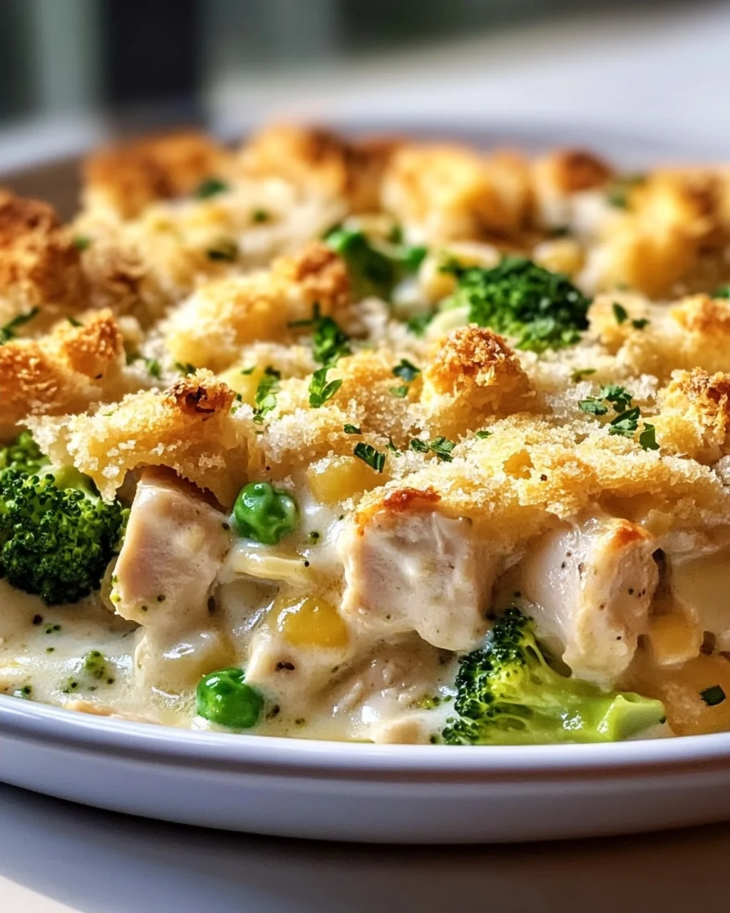 Cremiger Hähnchen Alfredo Auflauf mit buttriger Kruste