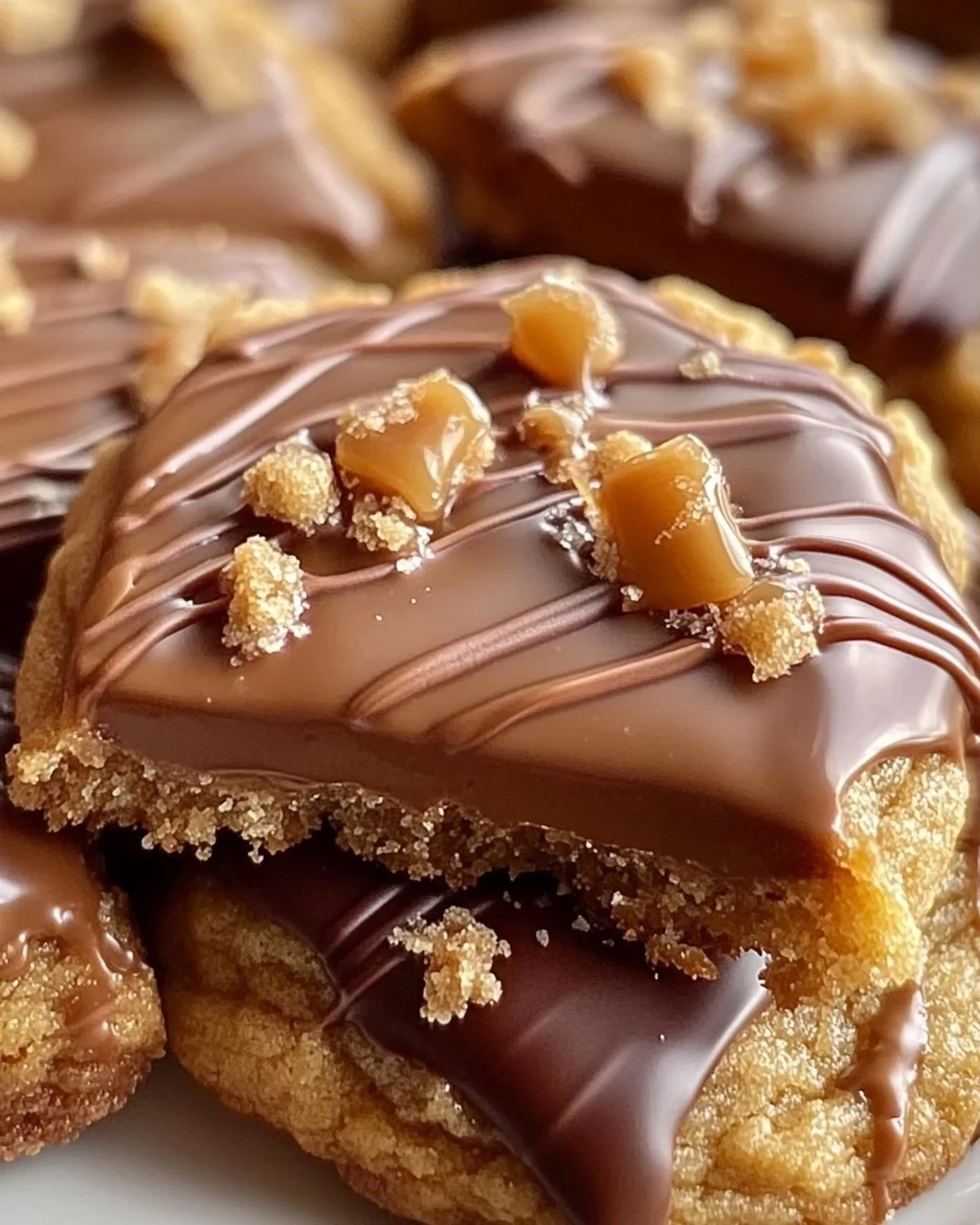Dekadente Chewy Twix Cookies mit Karamell und Schokoladenguss