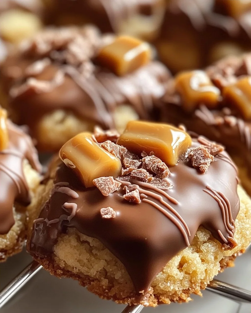 Dekadente Chewy Twix Cookies mit Karamell und Schokoladenguss
