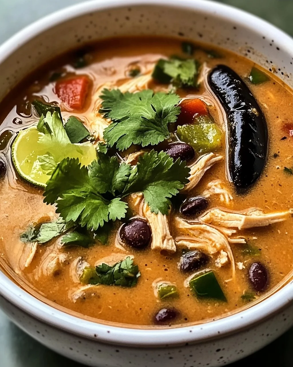 Einfache Hähnchen-, Poblano- und schwarze Bohnensuppe