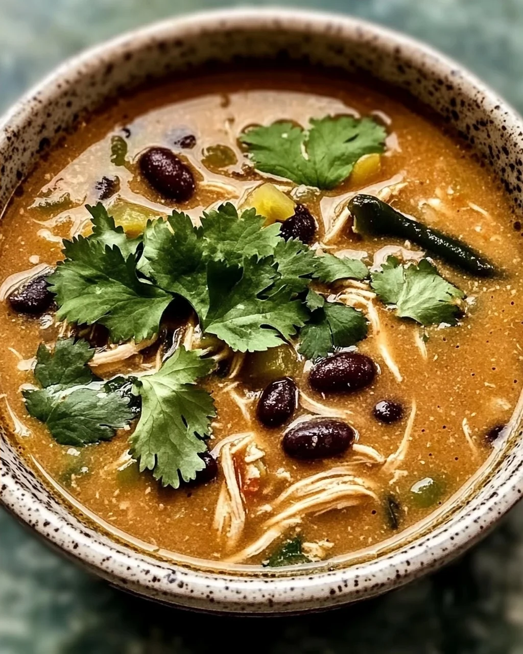 Einfache Hähnchen-, Poblano- und schwarze Bohnensuppe