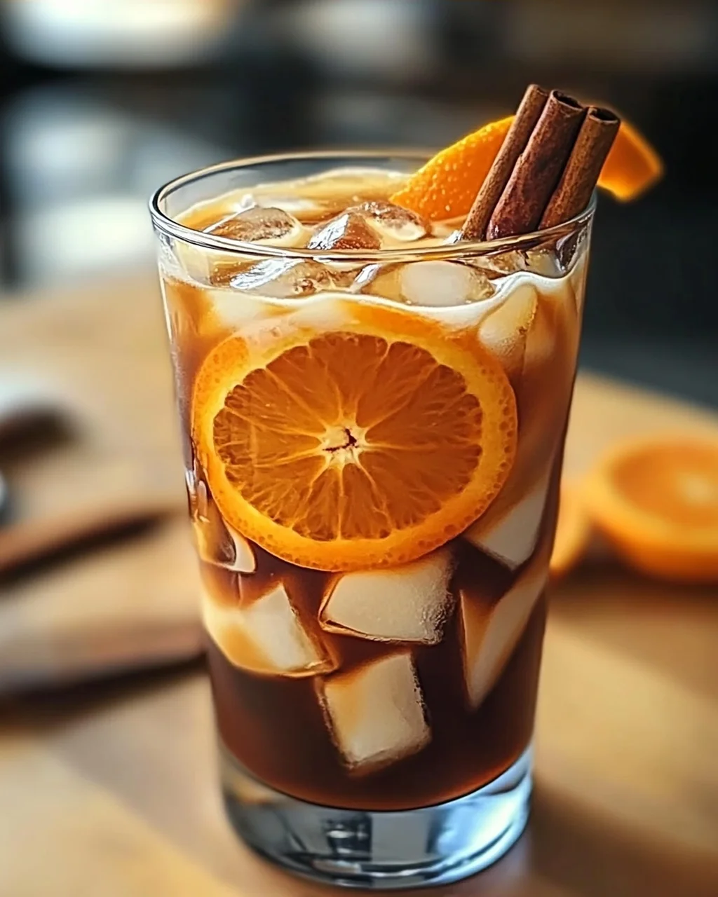 Erfrischender Eiskaffee mit Orange und Zimt für heiße Tage