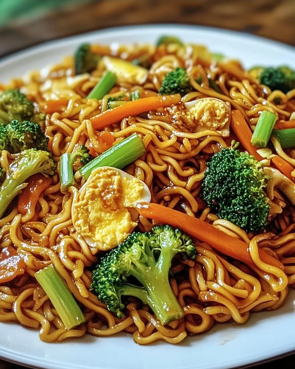 Gebratene Nudeln mit Gemüse und Ei - asiatisch