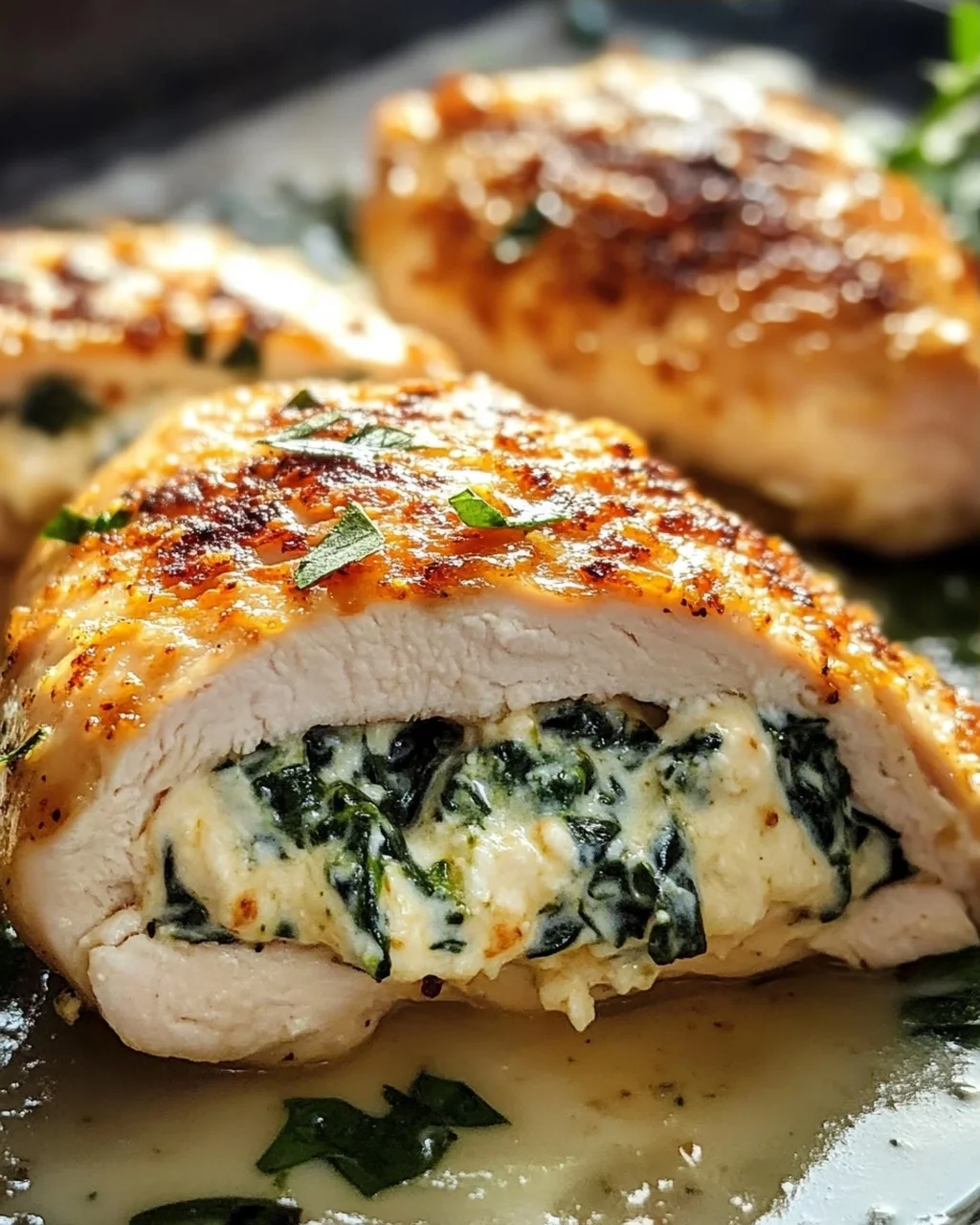 Gefüllte Hähnchenbrust mit Frischkäse und Spinat