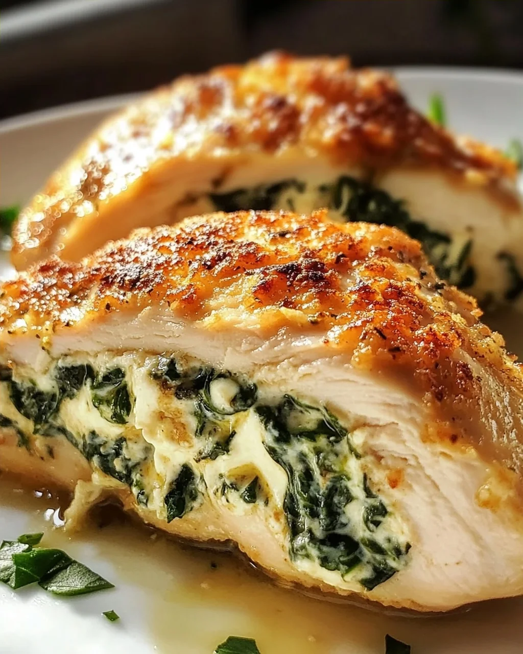 Gefüllte Hähnchenbrust mit Frischkäse und Spinat