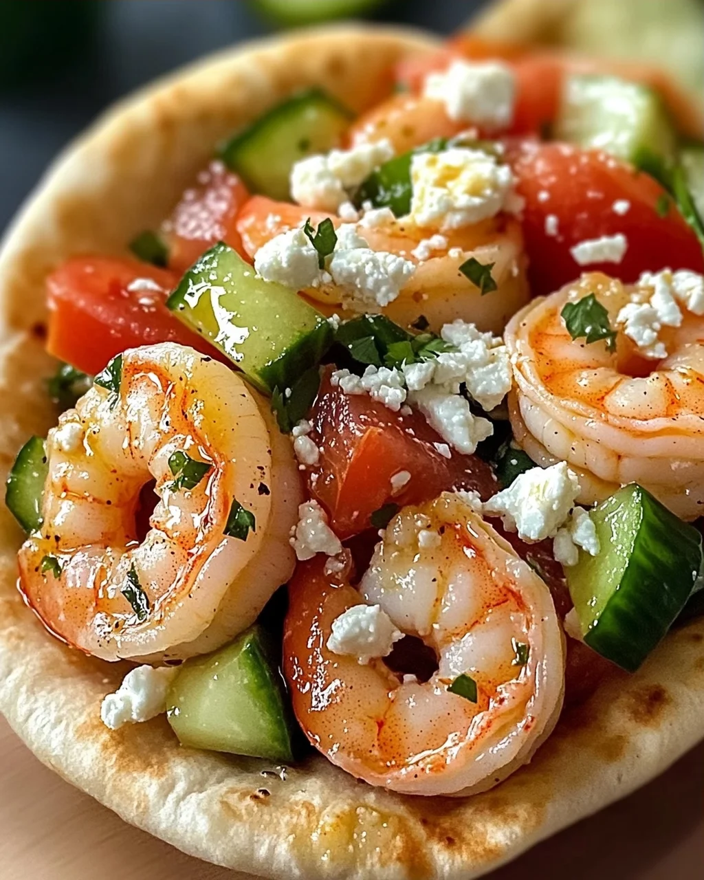 Griechische Salat Pita Taschen mit Garnelen schnell zubereitet