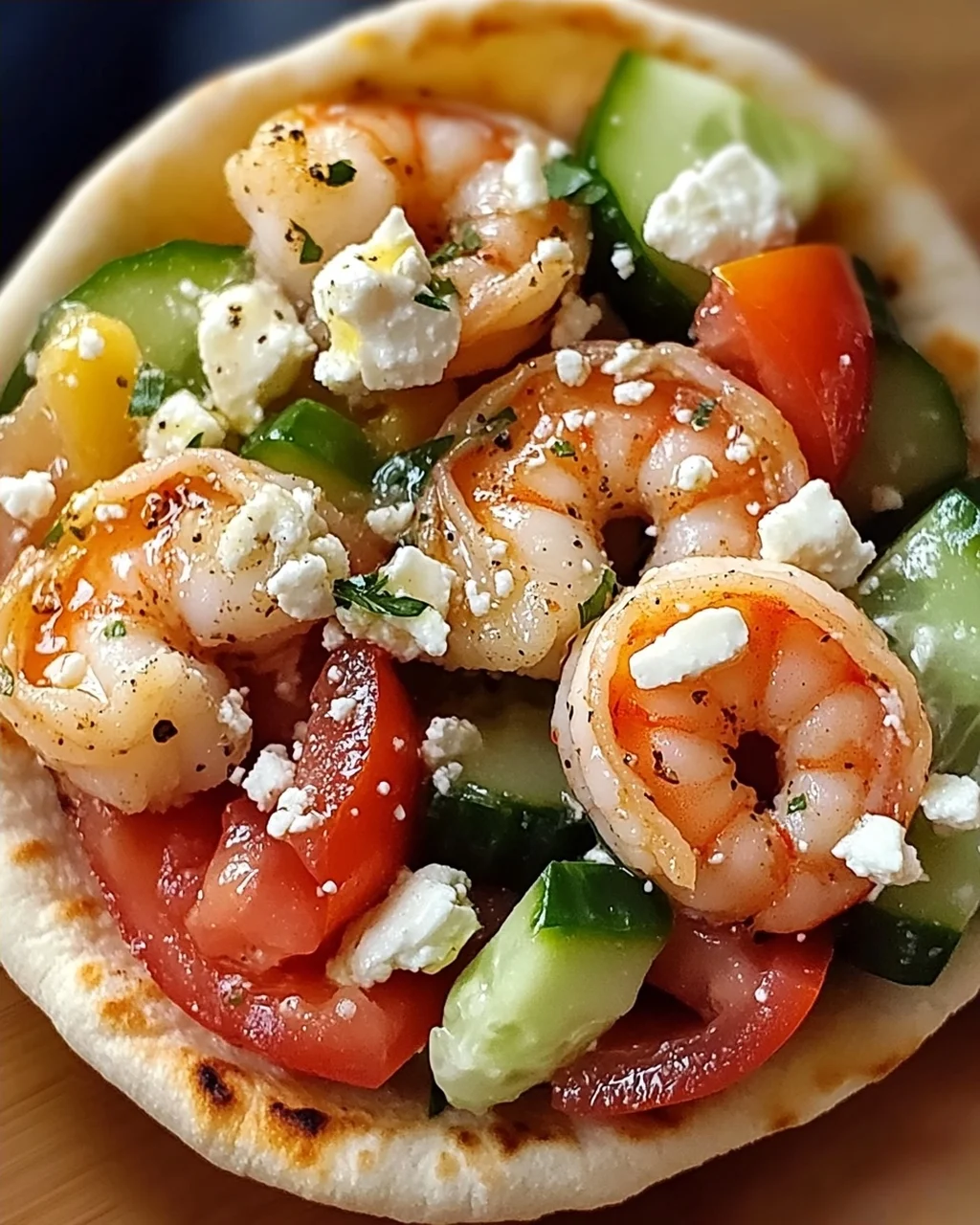 Griechische Salat Pita Taschen mit Garnelen schnell zubereitet