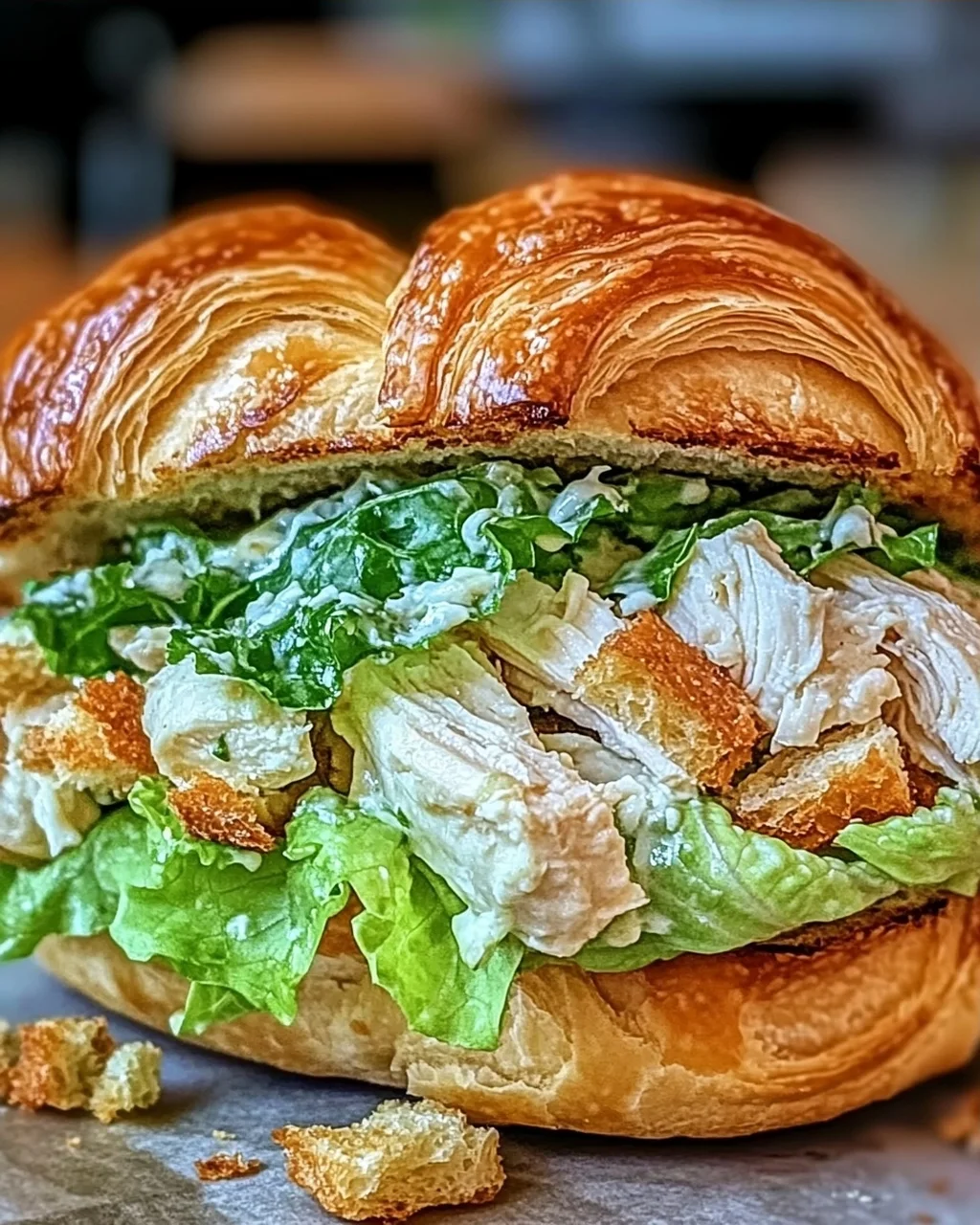 Hühnchen Caesar Croissant Sandwich für schnelle Genussmomente