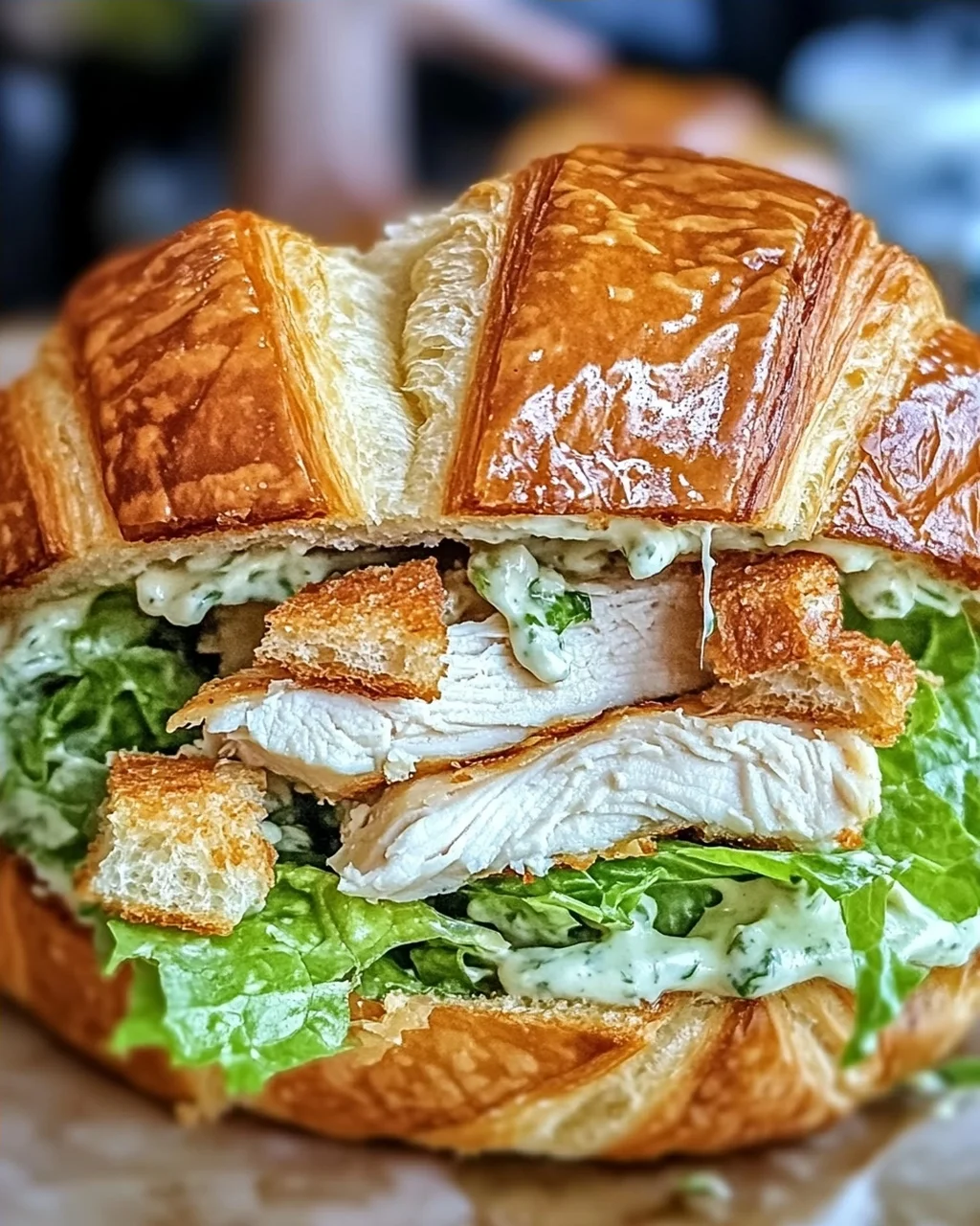 Hühnchen Caesar Croissant Sandwich für schnelle Genussmomente