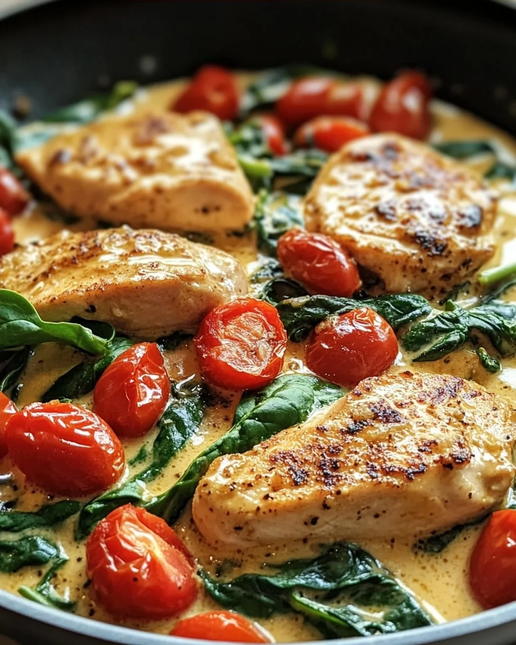 Keto Hähnchen Spinat Tomaten Pfanne: Cremiger Genuss mit Spinat & Tomaten