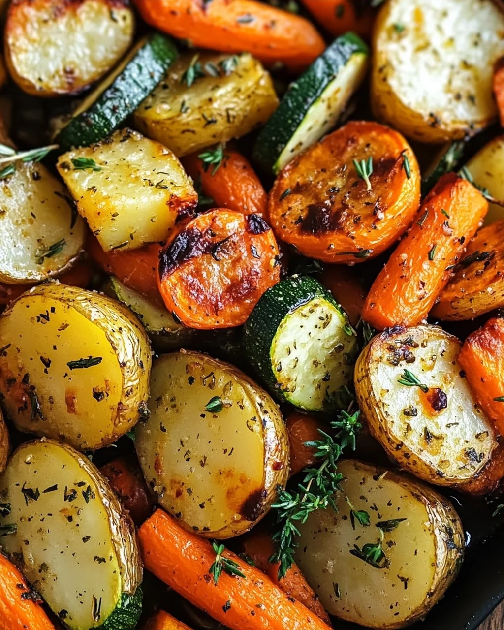 Knoblauch-Kräuter Ofengemüse: Kartoffeln, Karotten & Zucchini