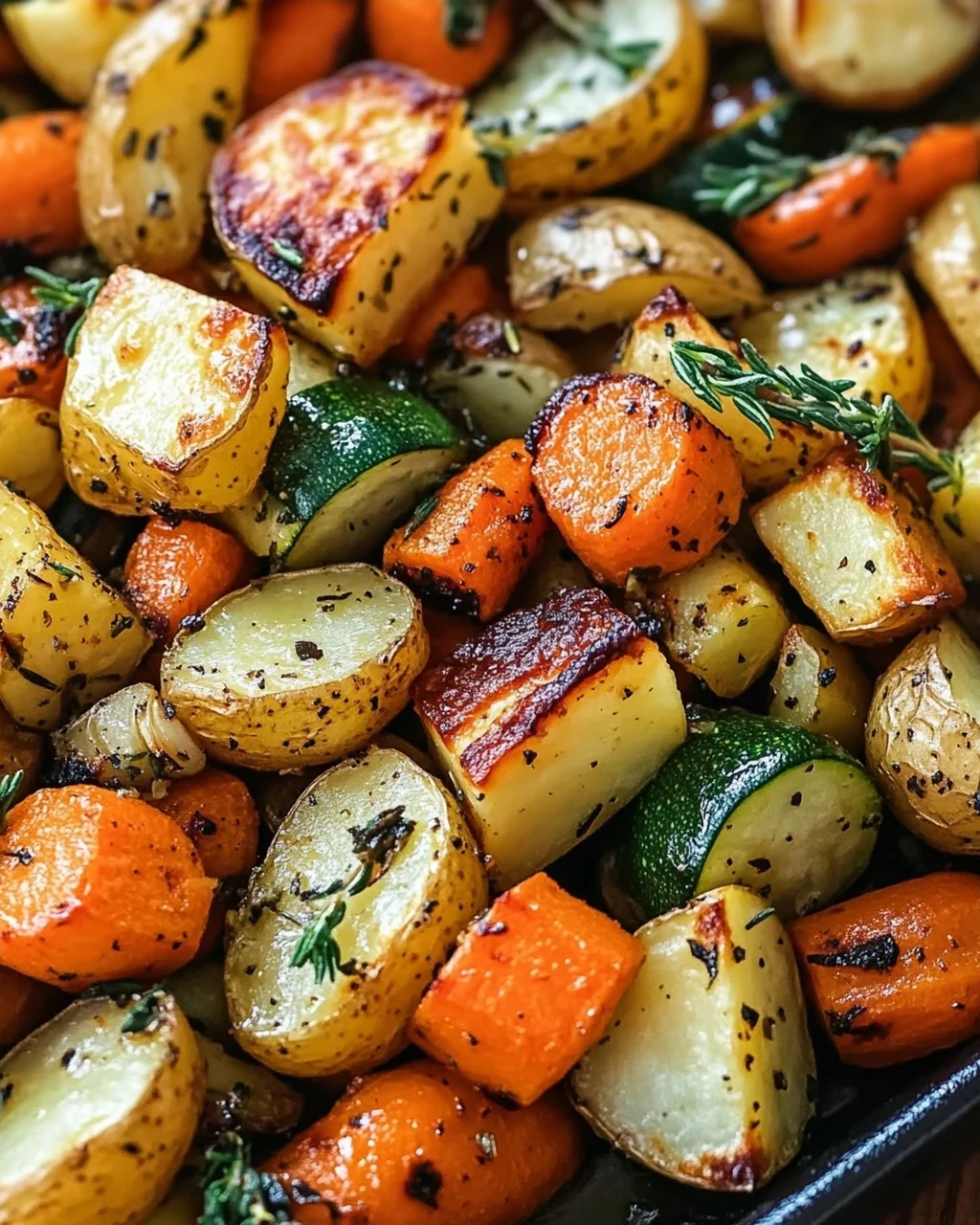 Knoblauch-Kräuter Ofengemüse: Kartoffeln, Karotten & Zucchini