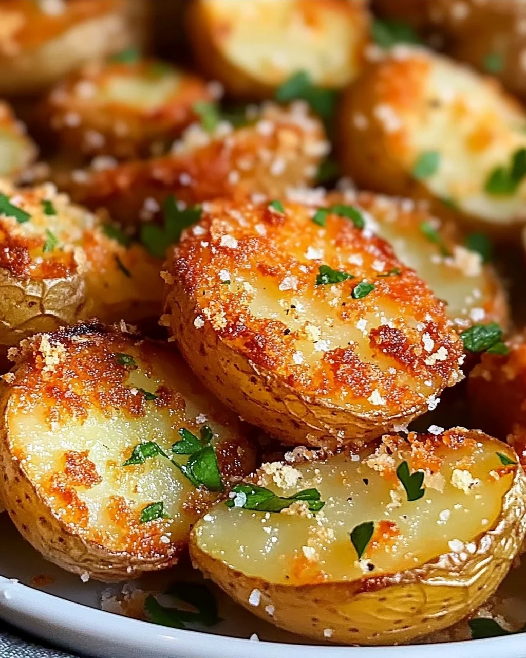 Knoblauch-Parmesan Krustenkartoffeln (Garlic Parmesan Crusted Potatoes)
