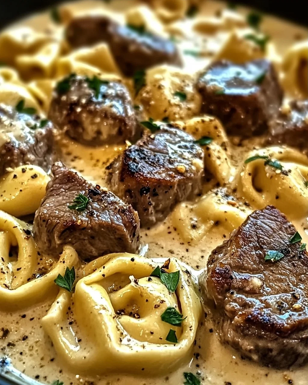 Knoblauchsteak-Tortellini in Sahnehause-Saucen-Glück