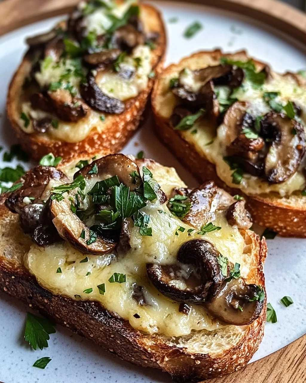 Knusprige Käse-Beef-Champignon-Knoblauch-Toasts Rezept