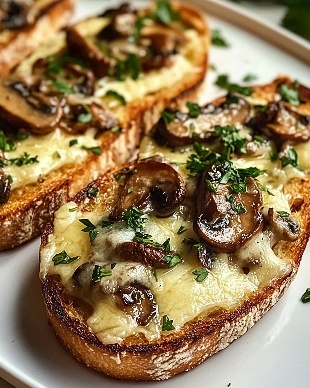 Knusprige Käse-Beef-Champignon-Knoblauch-Toasts Rezept