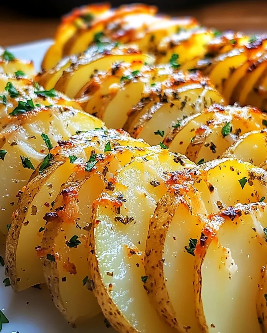 Knusprige Knoblauchbutter-Akkordeon-Kartoffeln genießen