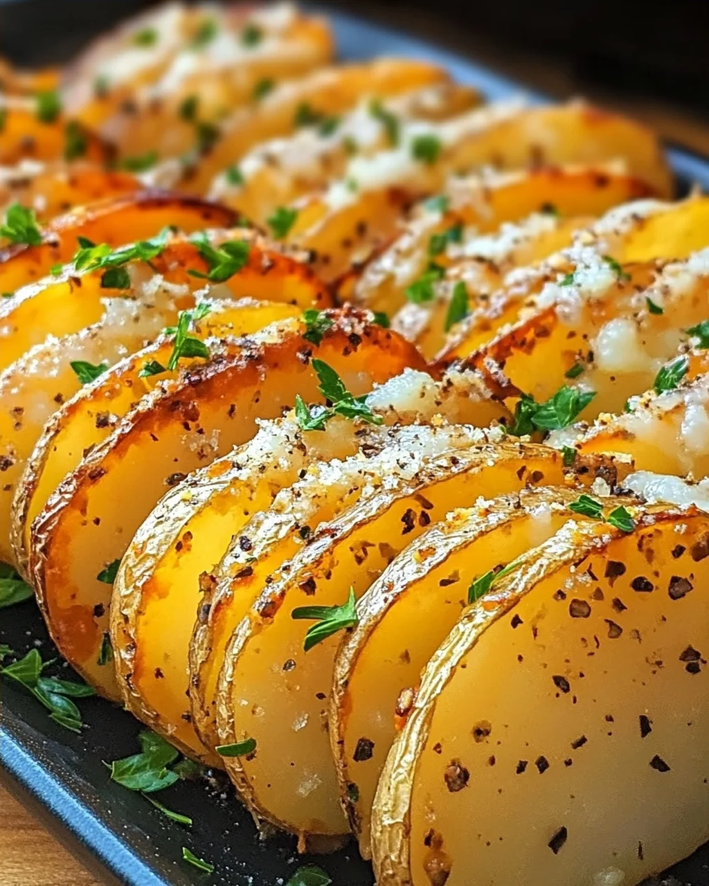 Knusprige Knoblauchbutter-Akkordeon-Kartoffeln genießen