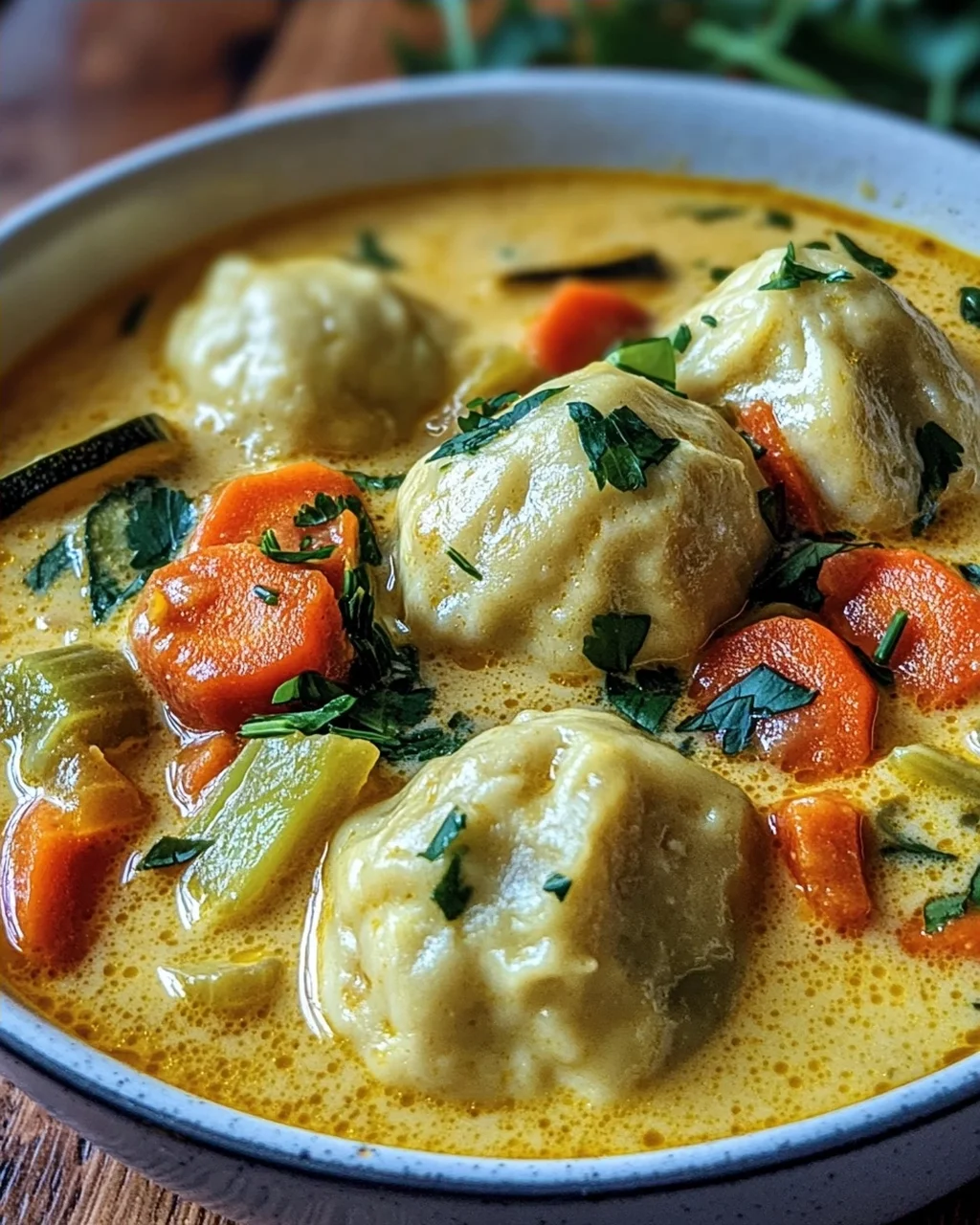 Kokos Curry Suppe mit Dumplings