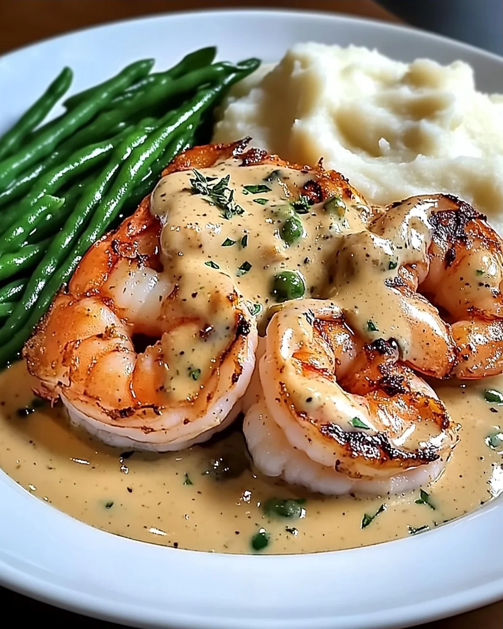 Kreolische Garnelen und Lachs mit Knoblauch-Sahnesauce