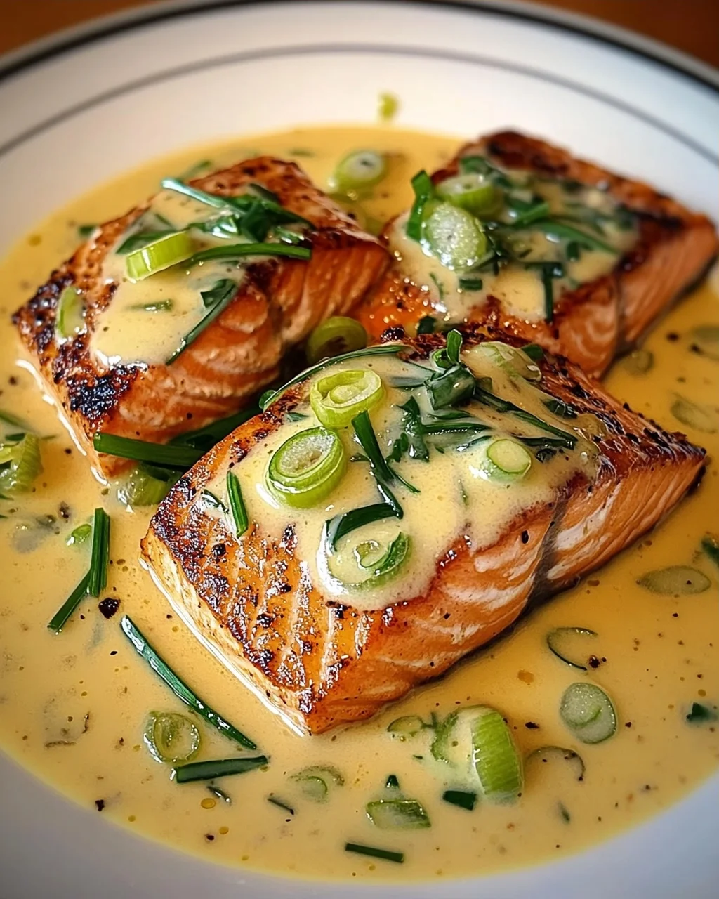 Lachs in Frühlingszwiebel-Sahnesoße