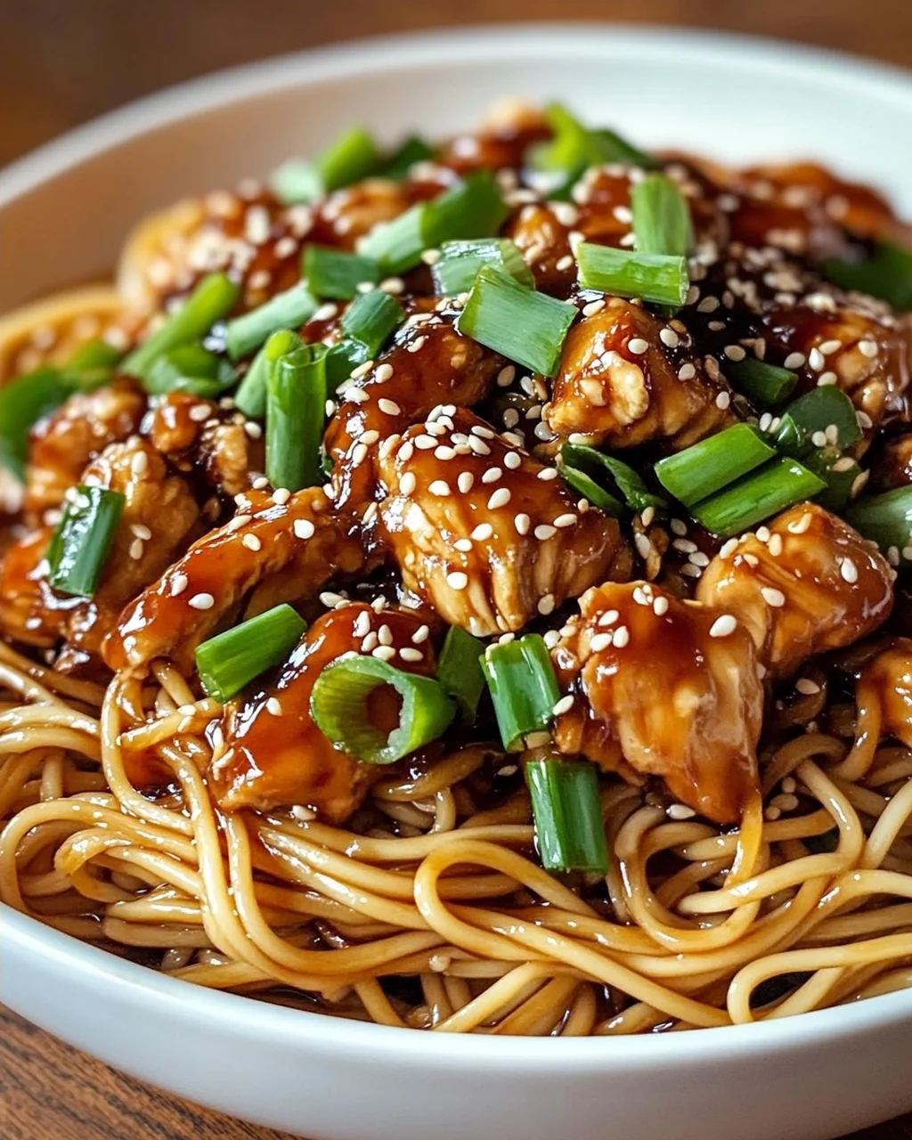 Leckere Hähnchen Teriyaki Nudeln mit Sesam & Frühlingszwiebeln