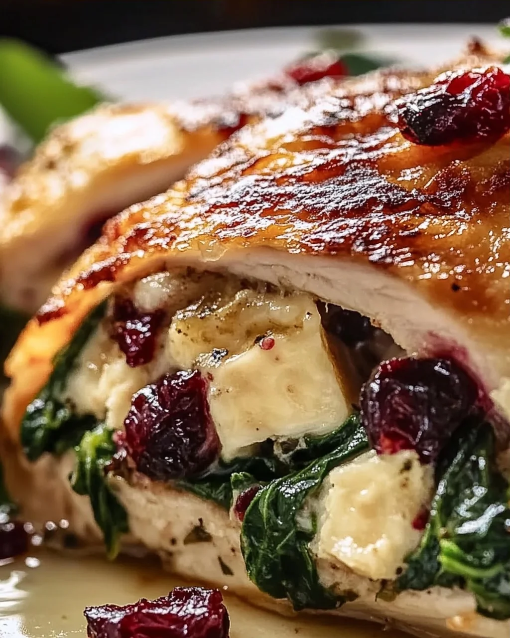 Leckeres gefülltes Hähnchen mit Brie, Spinat & Preiselbeere