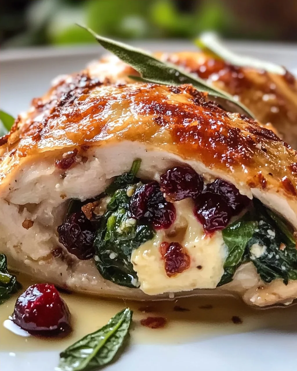 Leckeres gefülltes Hähnchen mit Brie, Spinat & Preiselbeere