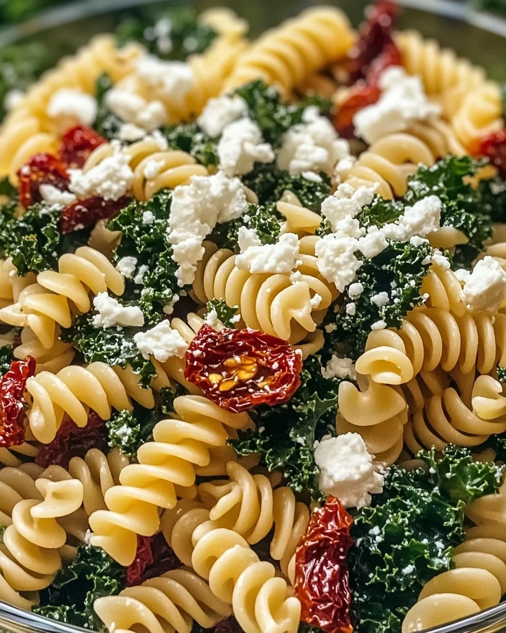 Mediterraner Nudelsalat mit Grünkohl und Feta
