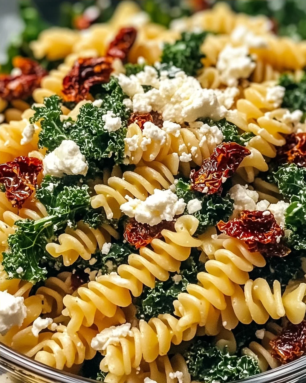Mediterraner Nudelsalat mit Grünkohl und Feta
