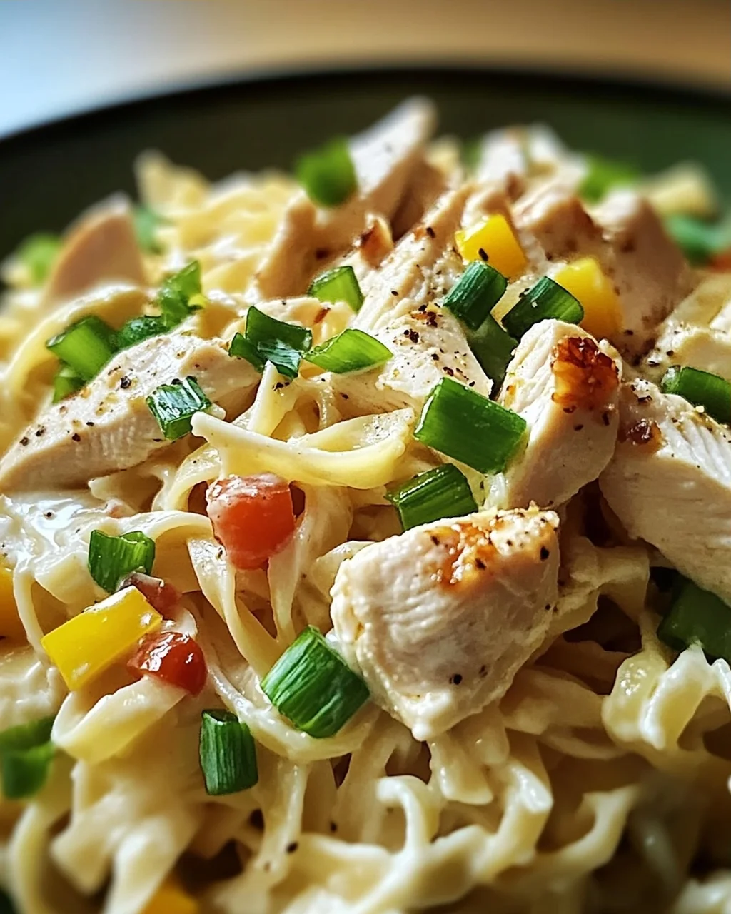 Nudel-Hähnchensalat mit Frühlingszwiebeln