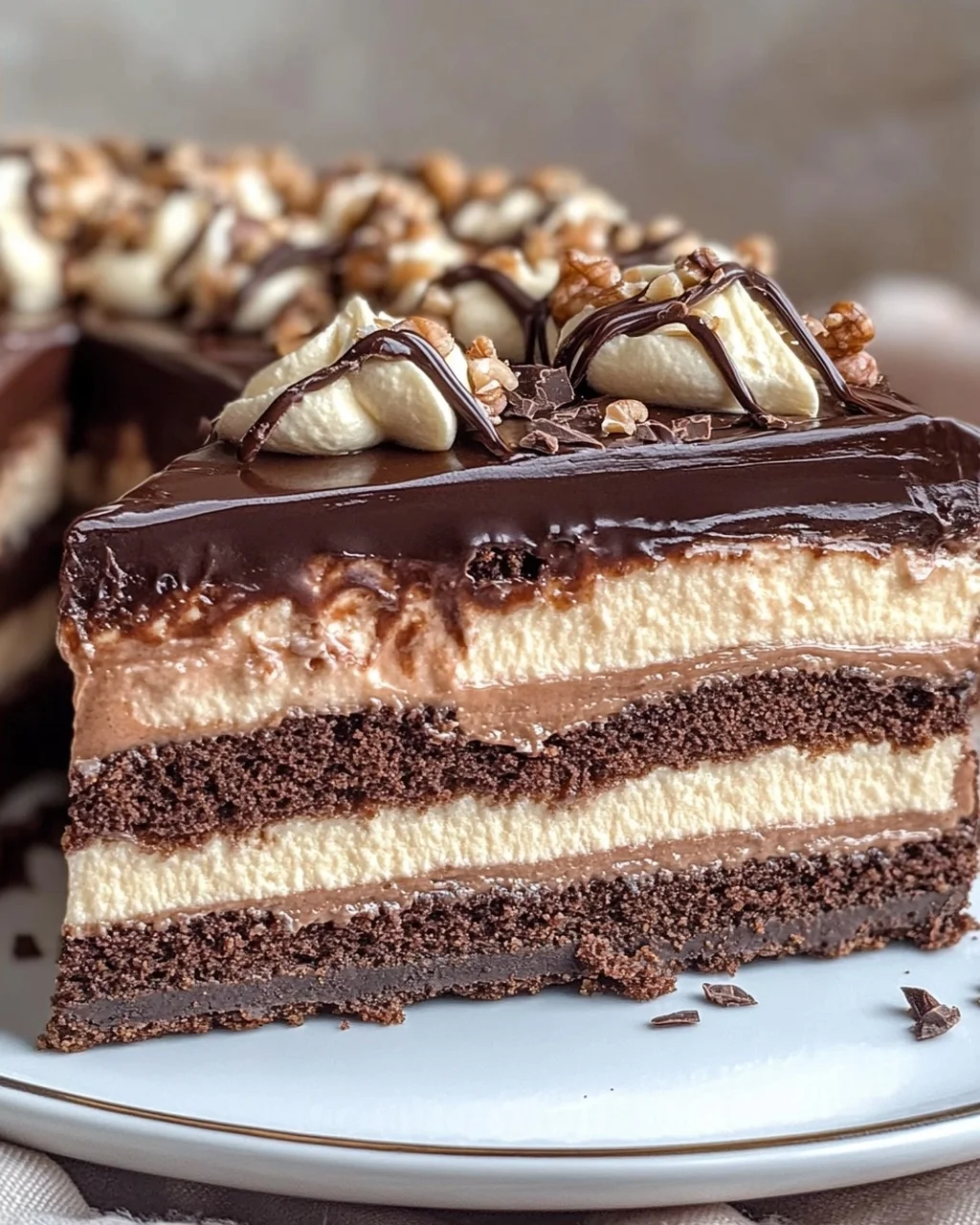 Nuss-Nougat-Torte mit Schokoboden