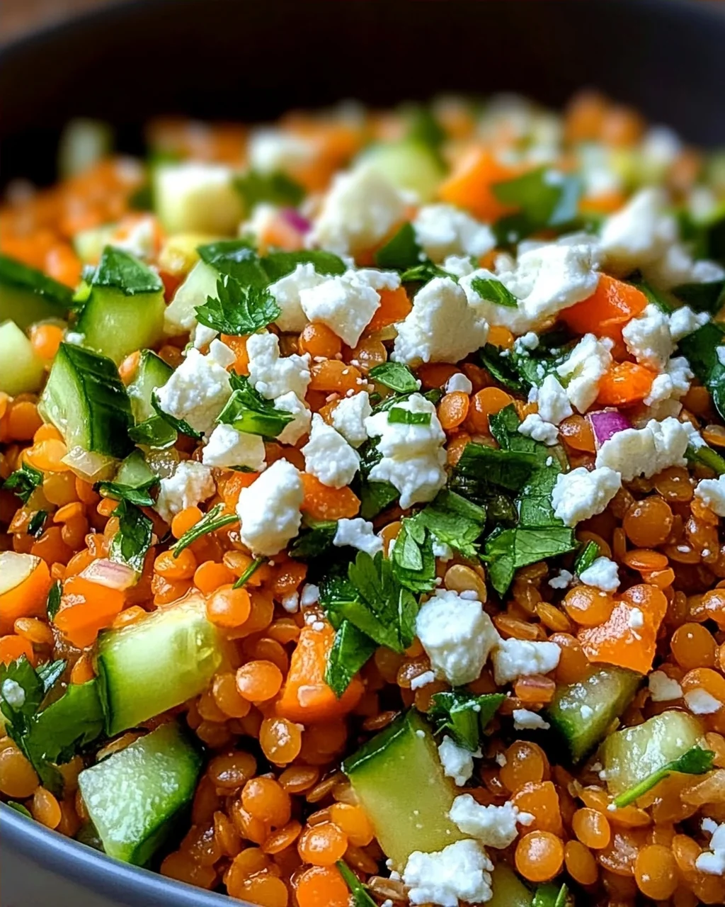 Orientalischer Rote Linsensalat mit Feta einfach genießen!