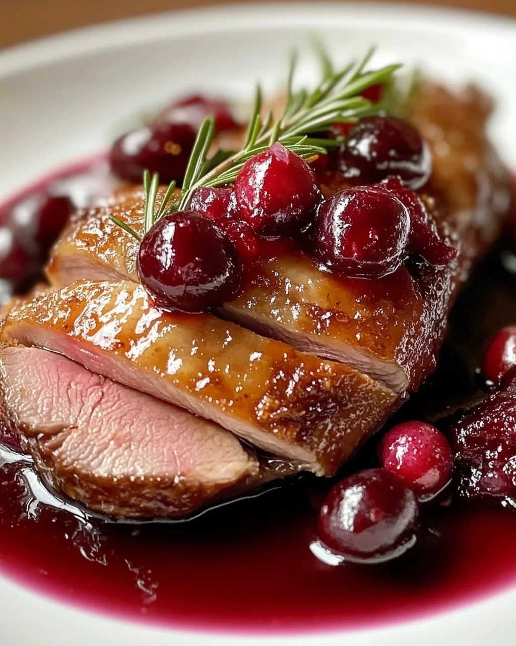 Perfekt knusprige Entenbrust auf fruchtiger Cranberry-Apfel-Soße