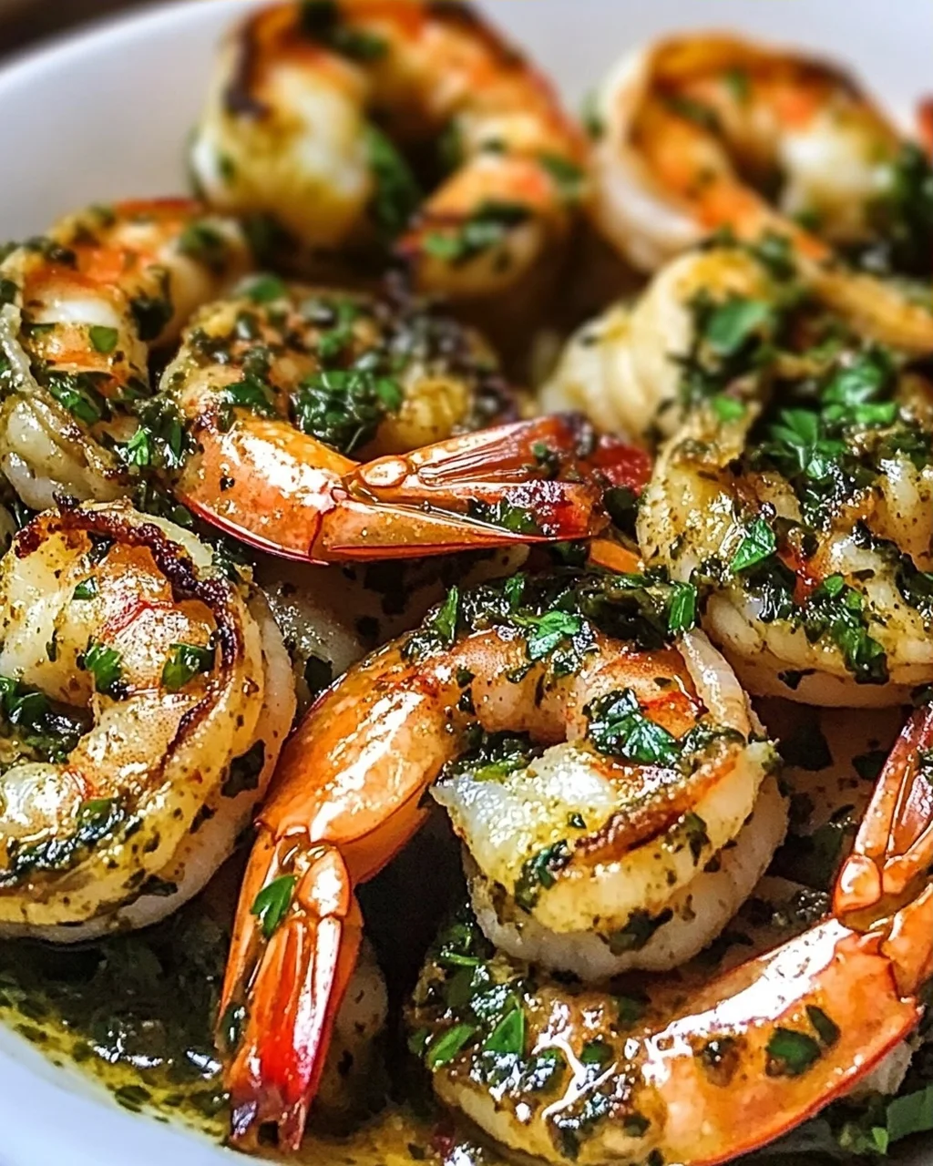 Pfanne gebratene Chimichurri-Garnelen für Genuss