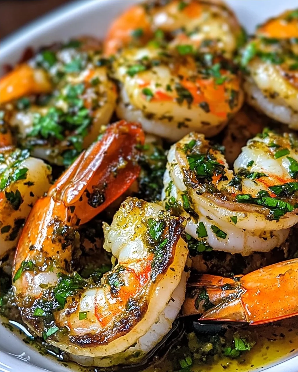 Pfanne gebratene Chimichurri-Garnelen für Genuss