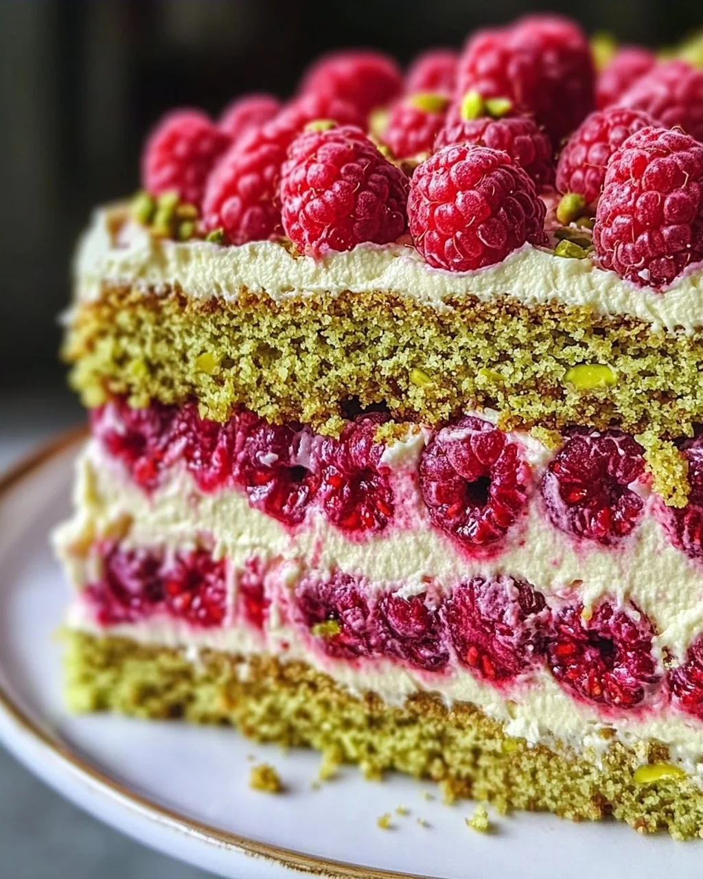 Pistazien-Himbeer-Torte mit Mascarpone-Creme