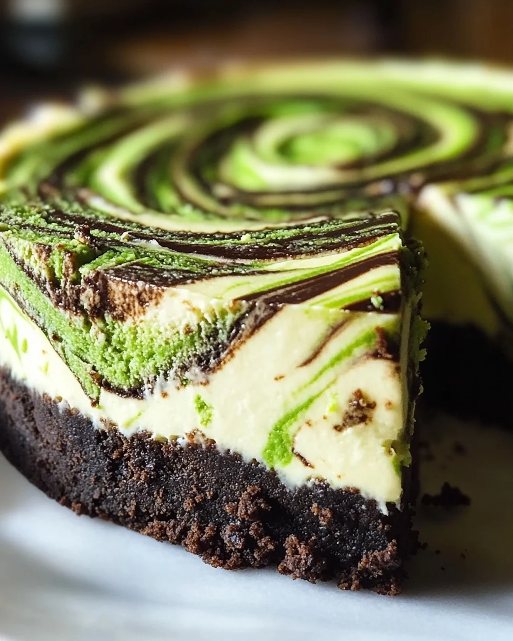 Pistazien Swirl Cheesecake mit Schoko-Keks-Boden Rezept