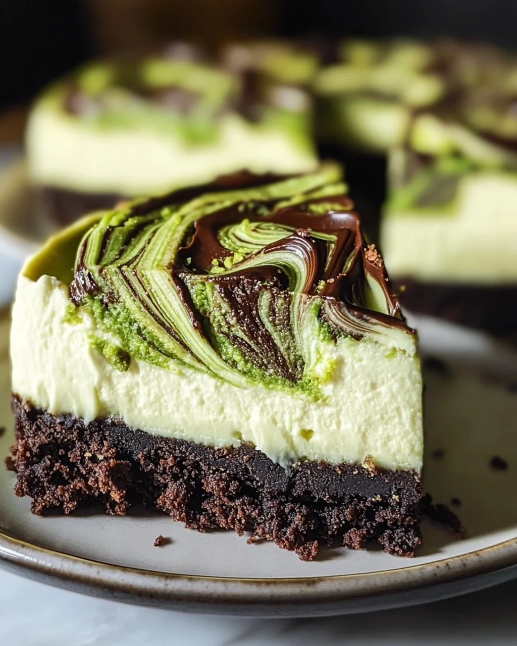 Pistazien Swirl Cheesecake mit Schoko-Keks-Boden Rezept