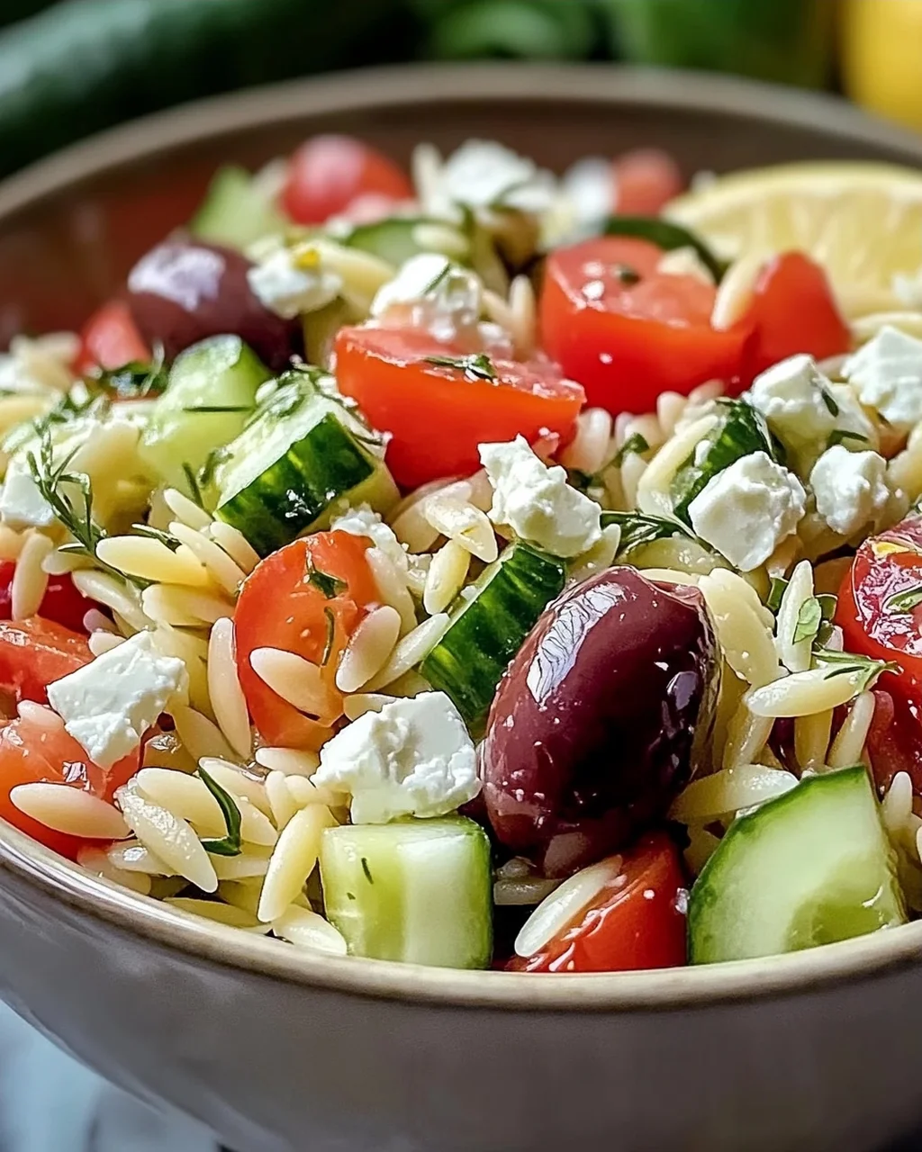 Schneller mediterraner Orzo-Pasta-Salat für heiße Tage