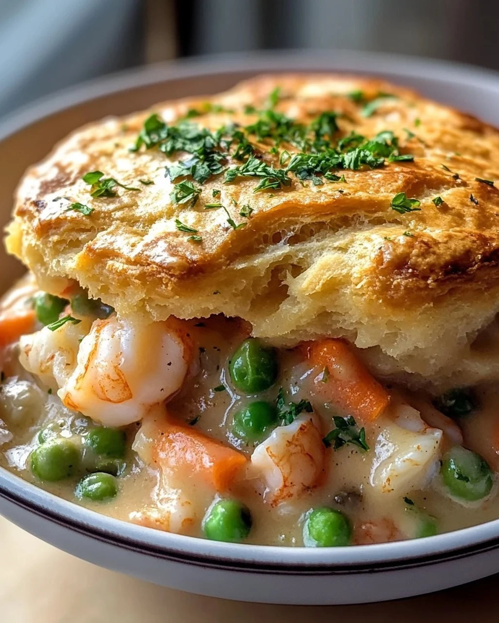 Slow Cooker Cheddar Bay Biscuit Seafood Pot Pie Rezept