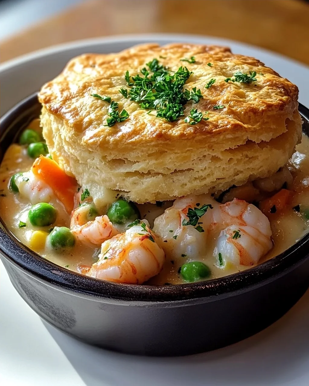 Slow Cooker Cheddar Bay Biscuit Seafood Pot Pie Rezept